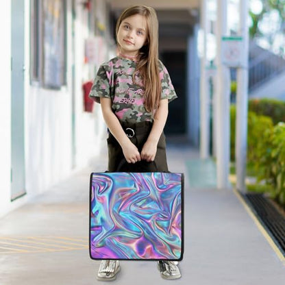 3 Ring Binder Zipper Binders Purple Laser Expanding File Folder Bag with Shoulder Strap - color: Purple