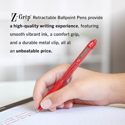 Zebra Pen Z-Grip Retractable Ballpoint Pen, Red Ink, 1.0mm, 18-Pack | Smooth Writing, Medium Point Tip, Ideal for Planners, Note-Taking, School and Office Supplies, and Everyday Writing (22318) - color: Red C