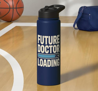 Future Doctor Loading Med Student Progress Bar Stainless Steel Insulated Water Bottle - color: Navy Blue