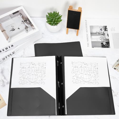 Yeaqee 60 Pcs Plastic Folders with Pockets and Prongs Plastic Folder 2 Pockets 3 Prongs with Card Slot for Office, School for Students, Teachers, Office Workers (Black) - color: Black