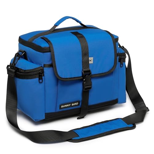 SUNNY BIRD Large Lunch Bag, Thermally Insulated Soft Cooler with Shoulder Strap for Women, Men (Blue) - color: Blue