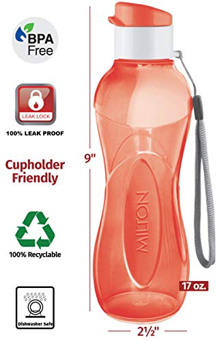MILTON Water Bottle Kids Reusable Leakproof 17 Oz 4-Pack Plastic Wide Mouth Large Big Drink Bottle BPA & Leak Free with Handle Strap Carrier for Cycling Camping Hiking Gym Yoga - color: Pastel 4 pack
