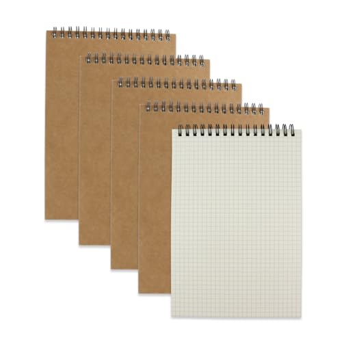 4 Pack Graph Paper Notebook, A5 Top Wirebound Grid Spiral Notebook 5.8" x 8.3",60 Sheets,5mm x 5mm Grid Paper,Grid Notepad for Students, Math, Engineering (Kraft) - color: Kraft (4pcs)