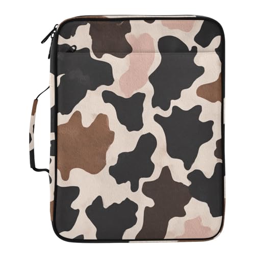 Cow Skin Print Brown Accordion File Organizer Expanding File Folder Zipper Binder 3 Ring with Handle 500 Sheets Capacity Document Organizer Storage Bag Multi Pockets Design - color: Cow Skin Print Brown