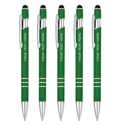 Ultima Softex Stylus Pen (5 Pack) – Soft‑Touch Rubberized Metal Pen with Touchscreen Stylus, Chrome Accents & Smooth Writing Cartridge – 5 Custom Engraved Promotional Pens - color: Green