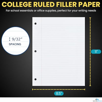 1InTheOffice Loose Leaf Paper College Ruled, Filler Paper 8 1/2" x 11", 400 Sheets (400 Sheets) - size: 400 Sheets