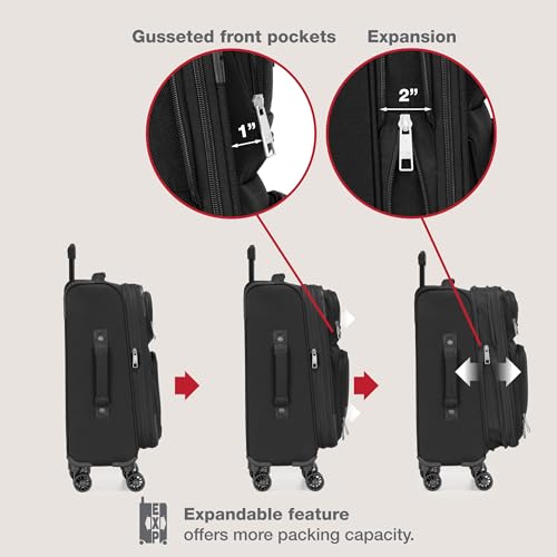 U.S. Traveler Rio Lightweight Softside Rolling Carry-on Suitcase, 4-Wheel Single, Black - color: Black, size: 22"