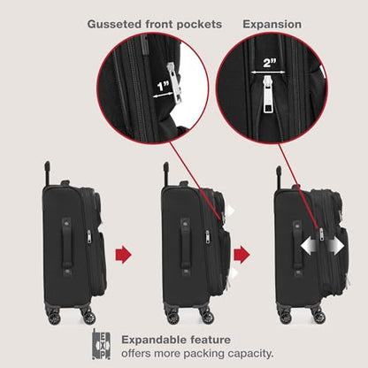 U.S. Traveler Rio Lightweight Softside Rolling Carry-on Suitcase, 4-Wheel Single, Black - color: Black, size: 22"