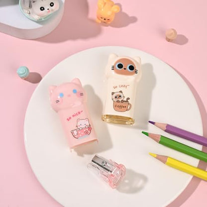 4Pcs Cute Cat Pencil Sharpeners Small Manual Pencil Sharpener Kawaii Stationery Set Kawaii School Supplies for Kawaii Office School Home Supplies - style: cat