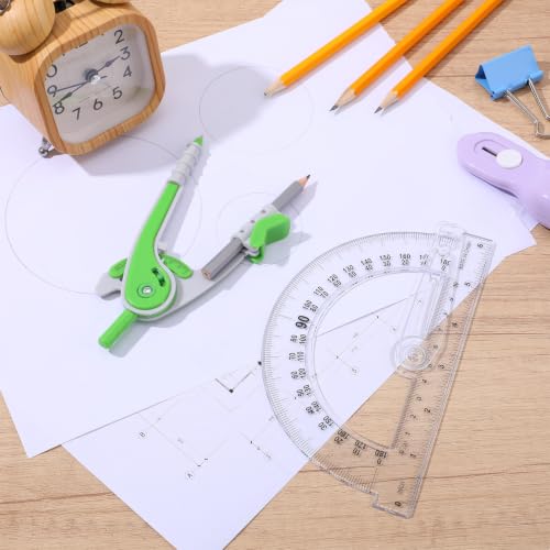 Zonon 2 Pcs Student Protractor and Compass Set, Student Geometry Math Drawing Compass and 180 Degree 6 Inch Protractor with Swing Arm for Drawing Measuring School Office (Green and Clear) - color: Green and Clear