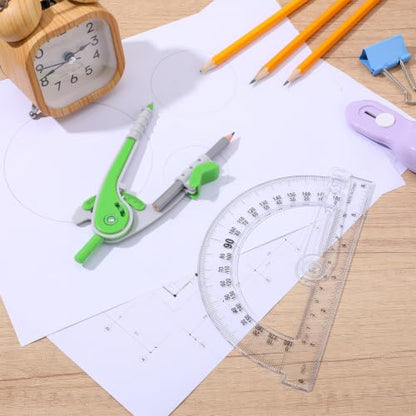 Zonon 2 Pcs Student Protractor and Compass Set, Student Geometry Math Drawing Compass and 180 Degree 6 Inch Protractor with Swing Arm for Drawing Measuring School Office (Green and Clear) - color: Green and Clear