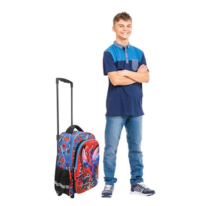 Bioworld Spider-Man Peter & Miles 16" Rolling Travel Backpack - color: Red, Blue & Black
