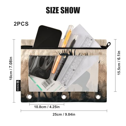 Moose Brown Pencil Pouch for 3 Ring Binder Pencils Bag Pencil Case with Zipper Clear Window for School Office 2 Packs - color: Moose Brown Wood