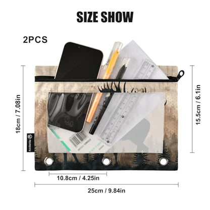 Moose Brown Pencil Pouch for 3 Ring Binder Pencils Bag Pencil Case with Zipper Clear Window for School Office 2 Packs - color: Moose Brown Wood