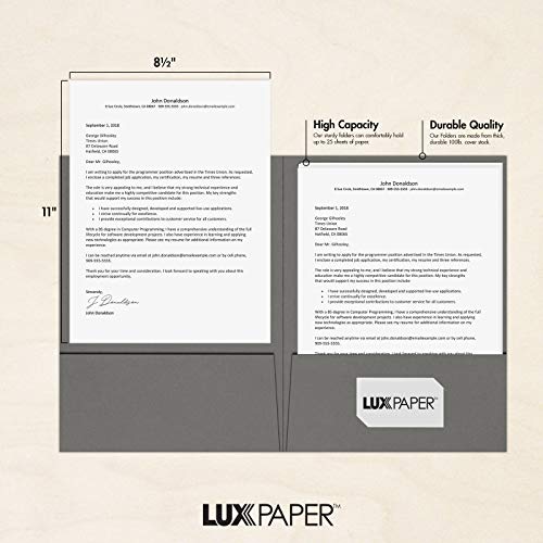 LUXPaper 9" x 12" Presentation Folders | Two Pocket | Smoke Gray | 100lb. Cover | 10 Qty - color: Smoke