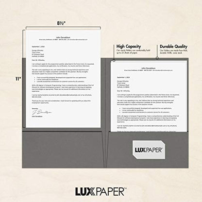 LUXPaper 9" x 12" Presentation Folders | Two Pocket | Smoke Gray | 100lb. Cover | 10 Qty - color: Smoke