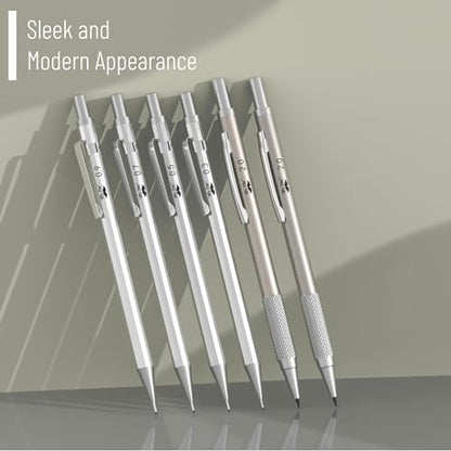 Mr. Pen- Metal Mechanical Pencil Set with Lead Refills & Erasers, 6 Pack | 5 Sizes, 0.3, 0.5, 0.7, 0.9 & 2mm, 8x Tubes Lead Refills & 2x Erasers for School Supplies, Note Taking, Fathers Day Gift