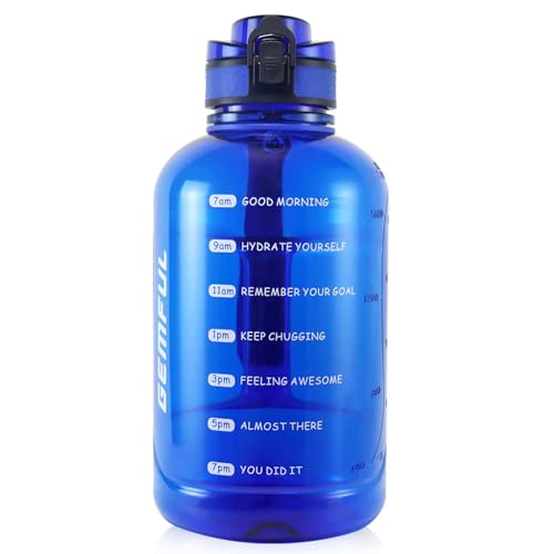 GEMFUL 2L Leak Proof Water Bottle with Handle 64oz Large Gym Jug Time Marker No Straw BPA Free Motivational for Men & Women (Royal Blue) - color: 2L Blue No Straw