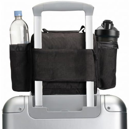 Hydra Cup Insulated Meal Prep Lunch Bag, Large Travel Lunch Box Included with Containers, Shaker Bottle, Funnels, Ice Packs, Cup Holder and Luggage Sleeve (Black) - color: Black