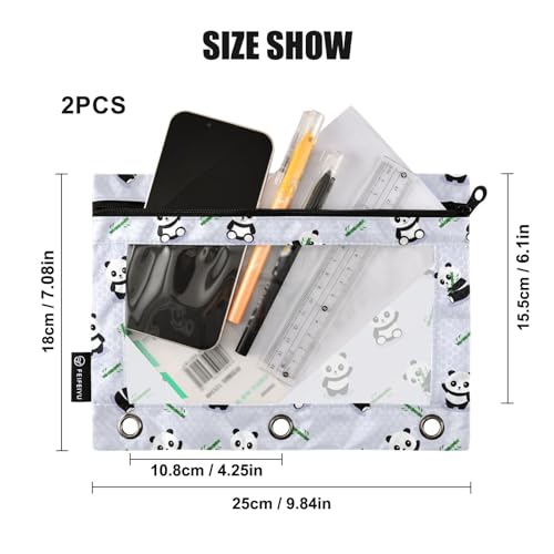 ZAZYXTJ Personalized Cute Panda Binder Pencil Pouchs 3 Ring with Zipper Clear Window Office Organizers bag for School Students Teacher Supplies 2 Pack - color: Panda