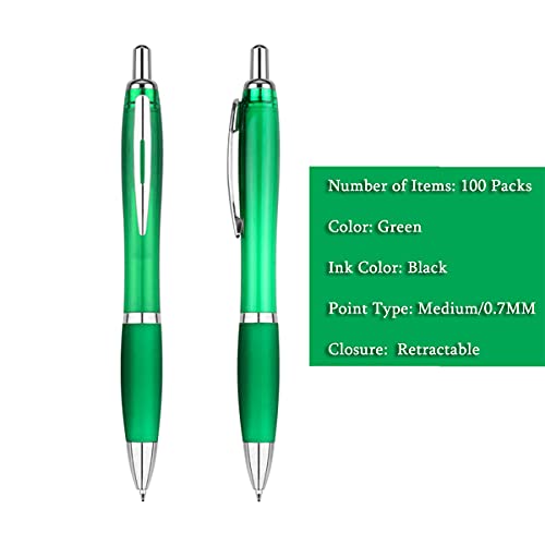 100 Pack Personalized Plastic Pens Bulk - Custom Logo Printed Pens - color: Green