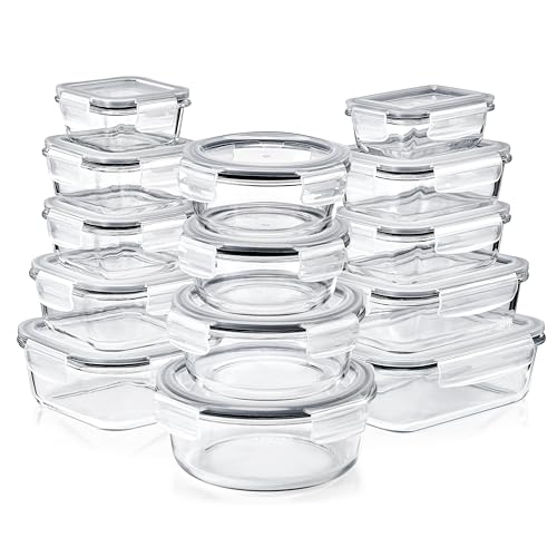 Sorbus Glass Meal Prep Containers, Dishwasher and Oven Safe Reusable Meal Prep Containers, Freezer Safe Glass Food Storage Containers with Airtight Lids - size: 14 Pack Set