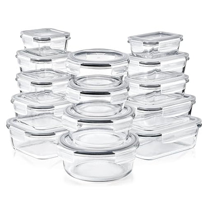 Sorbus Glass Meal Prep Containers, Dishwasher and Oven Safe Reusable Meal Prep Containers, Freezer Safe Glass Food Storage Containers with Airtight Lids - size: 14 Pack Set