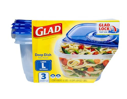 Glad GladWare Deep Dish Food Storage Containers with Lids, Large Rectangle BPA Free Plastic for Soups Salads and Meal Prep, Lock Tight Seal, Microwave Dishwasher Safe, 64 Oz, 3 Count - 6 Pack - size: 64 oz - 18 Count, style: Rectangle