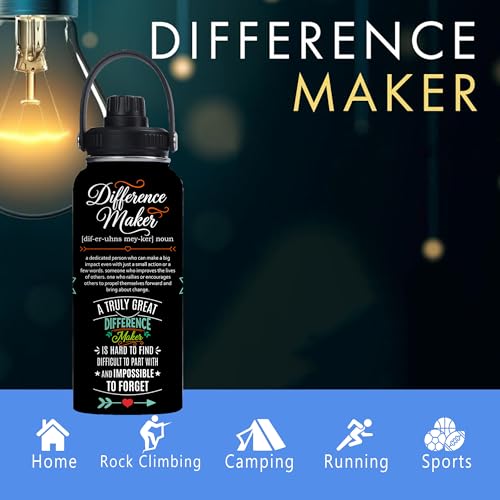 Difference Maker Water Bottle 32 oz - Thank You Gifts for Men Women - Teacher Appreciation Gifts - Administrative Professional Day Gifts for Coworker, Boss, Employee - color: Difference Maker