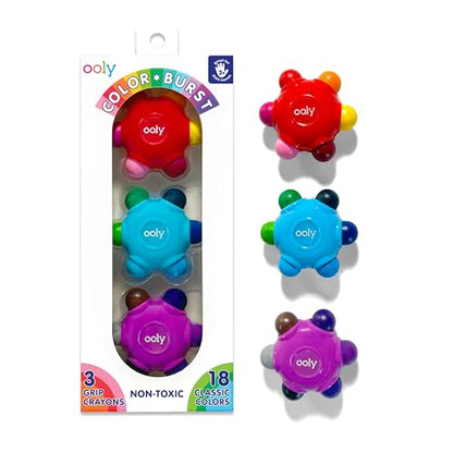 Ooly Color Burst Grip Crayon for Toddlers and Little Hands, Set of 3 Crayons with 18 Classic Colors, Non-Toxic Easy to Grip Shaped and Easy to Hold Crayons for Young Kids - style: Grip Crayon