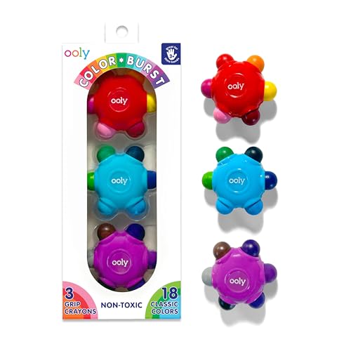 Ooly Color Burst Grip Crayon for Toddlers and Little Hands, Set of 3 Crayons with 18 Classic Colors, Non-Toxic Easy to Grip Shaped and Easy to Hold Crayons for Young Kids - style: Grip Crayon
