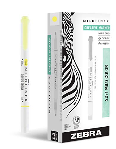 Zebra Pen Mildliner Dual-Tip Highlighters, Broad and Fine Tips, Ideal for Bible Highlighting, No Bleed, School Supplies, Teacher Supplies, and Office Supplies, Mild Yellow Ink, 12-Pack (78150upc) - color: Yellow