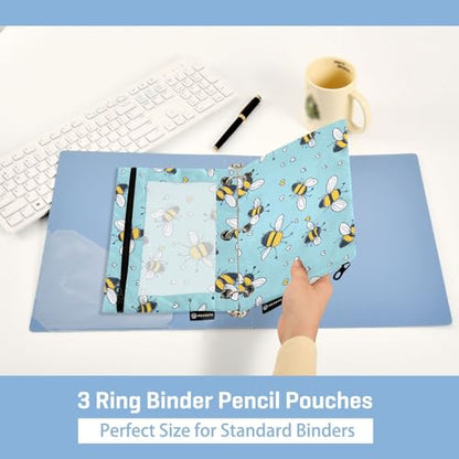 Fustylead Cute Cartoon Honrybee and Hearts Pencil Pouch with Clear Window for 3 Ring Binders, Zipper Pencil Case Cosmetic Bags for School Office Cosmetic Students Supplies, 2PCS - color: Blue01