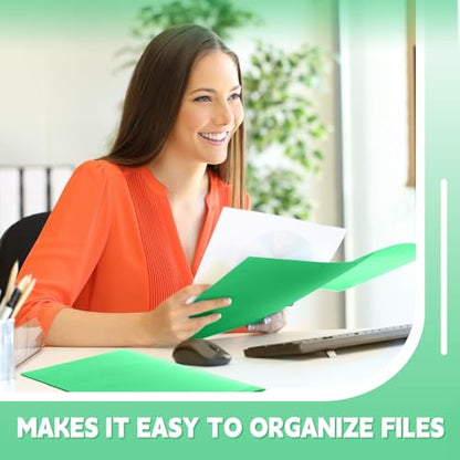 Gueevin 72 Pack Plastic Folder with Pockets, 2 Pocket Folders, Plastic Glossy Folders Fit Letter Size Paper, Heavy Duty Durable File Folder with Business Card for Home Office School (Green) - color: Green