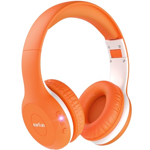 EarFun K2 Kids Bluetooth Headphones, Kids Headphones with Volume Limited, 40H Playtime, Built-in Mic, Stereo Sound, Foldable Over-Ear Headphone for School/Travel/iPad/Tablet, Orange - color: Orange