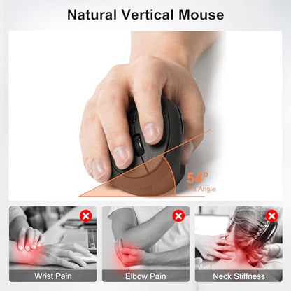 SANWA 2.4G Wireless Ergonomic Mouse, Optical Vertical Ergo Mice for Small Hands, Reduce Wrist Strain, 800/1200/1600 DPI, 5 Buttons, Compatible with MacBook, Laptop, Windows, Mac OS, Black - color: Black