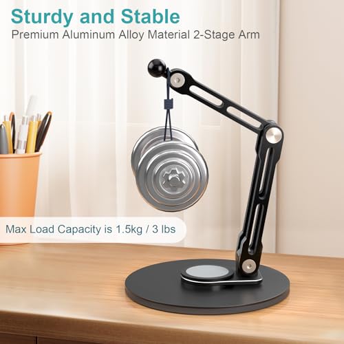 Adjustable iPad Stand,360 °Rotation iPad Heavy-Duty Base Mount ,Aluminum Alloy Foldable Tablet Holder for 4.7-17.3" iPhone /iPad Pro/Tablet/Portable Monitor, Mic Clip Screw Adapters for Microphones