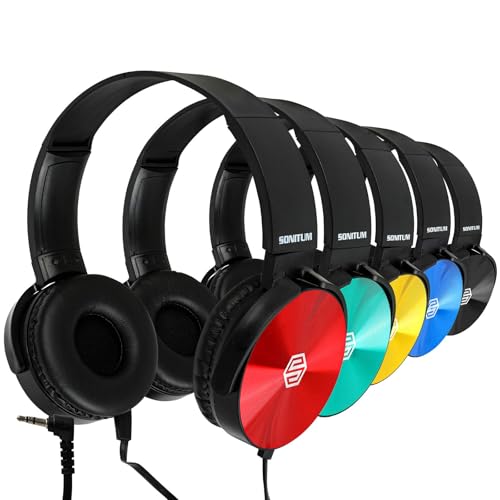 Classroom Headphones-Bulk 10-Pack, Student On Ear Color Varieties- Comfy Swivel Earphones for Library, School, Airplane, Kids-for Online Learning and Travel, HQ Stereo Sound 3.5mm Jack (Colorful) - color: Colorful