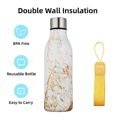 Konokyo 18 oz Insulated Stainless Steel Metal Water Bottle with Strap - color: Marble-Amber, size: 18 Ounces