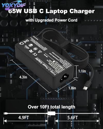 65W USB C Laptop Charger Compatible with Lenovo ThinkPad T14 T14s T15 T16 E14 E15 E16 Gen 5 4 3 2 1 X1 Carbon, Yoga 7i, Chromebook Computer Power Cord AC Adapter