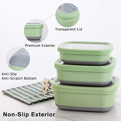 Lille Home Leak Proof Salad Container Stainless for Lunch - Snack Containers Steel - Ideal for Educational Settings & Daycare - Nesting Trio with Silicone Lids - 47oz+30oz+16oz - Blue - color: Green
