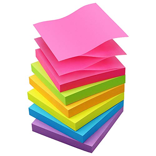 Osboo Sticky Notes 3x3 Pop Up Self-Stick Notes Pads with 6 Bright Colors, Easy to Post for Office, School, Home, 6 Pads/Pack, 100 Sheets/Pad(Pop Up) - color: Pink, Yellow, Green, Blue