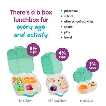 b.box Mini Lunch Box Kids | 4.25 Cup Leak Proof Bento Box for Kids Ages 3+ | 3 Compartment Snack Containers, School Lunch Container, Dishwasher Safe, BPA-Free, PFAS-Free - Spearmint - color: Spearmint, size: 1-pack