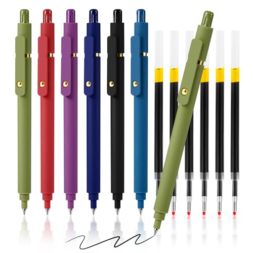 Gel Pens, 6 Pack 0.7mm Fine Point Black Ink Pens with 6 Refills, Quick Dry & No Smear, Smooth Writing Pens for Journaling, School, Office Supplies, Gifts for Women and Men - color: 0.7mm Vintage-Black Ink