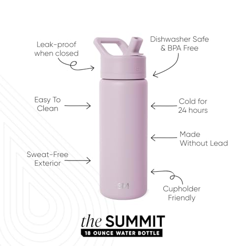Simple Modern Kids Water Bottle with Straw Lid Vacuum Insulated Stainless Steel Metal Thermos Bottles | Reusable Leak Proof BPA-Free Flask for School | Summit Collection | 18oz, Lavender Mist - color: -Lavender Mist, style: 18oz