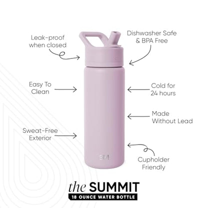 Simple Modern Kids Water Bottle with Straw Lid Vacuum Insulated Stainless Steel Metal Thermos Bottles | Reusable Leak Proof BPA-Free Flask for School | Summit Collection | 18oz, Lavender Mist - color: -Lavender Mist, style: 18oz