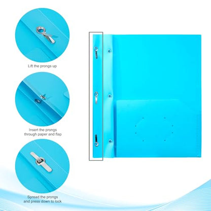 ViVin Plastic Folders with Pockets and Prongs,6 Pack,Heavy Duty 2-Pocket File Folder with 3 Fasteners,Fits Letter Size Paper,for School Home and Office(Bright Blue) - color: Bright Blue, size: 6 PACK