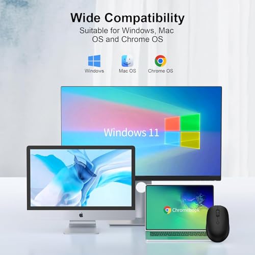 Wireless Mouse,2.4G Quiet Computer Mouse with USB Receiver, 800/1200/1600 DPI,4 Buttons Portable Optical Cordless USB Mice for Chromebook,Laptop,Windows,PC, Mac,iPad,Linux