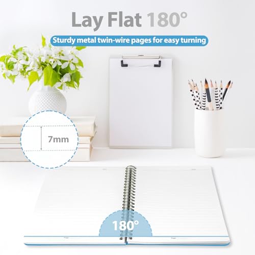 A5 Lined Spiral Journal Notebook, 146 Pages Hardcover Notebook with 100 GSM Thick Paper, Inner Pocket & Elastic Closure, 5.7" x 7.9", Notebooks for Work, School, College, Office, Journaling & Note Taking - color: Bright Blue