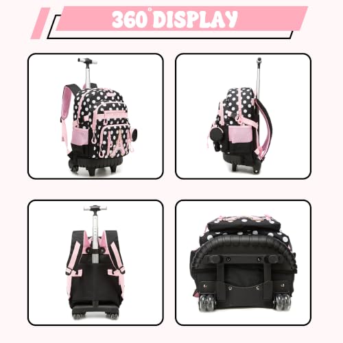 Meetbelify Rolling Backpack for Girls Boys Backpacks with Wheels Kids Carry on Luggage for Girls Boys - color: Black a